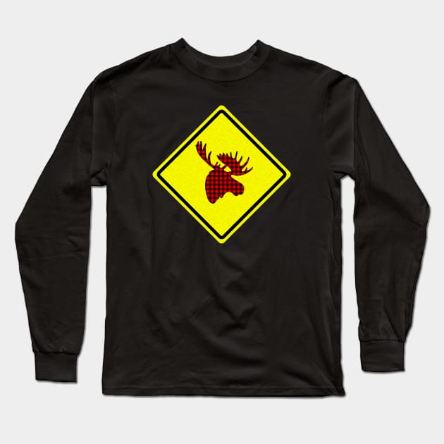Caution Moose Plaid Long Sleeve T-Shirt by whatwemade